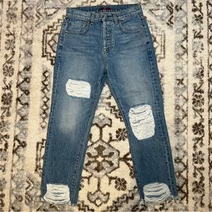 7 For all Mankind Women's High Waist Distressed Cropped Jeans Size 25 Button Fly